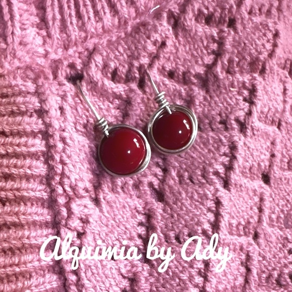 Coral and silver dangle spheres drops long earrings/protection for Taurus - Picture 1 of 10